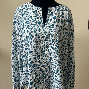Ann Taylor Blue and White Abstract Blouse